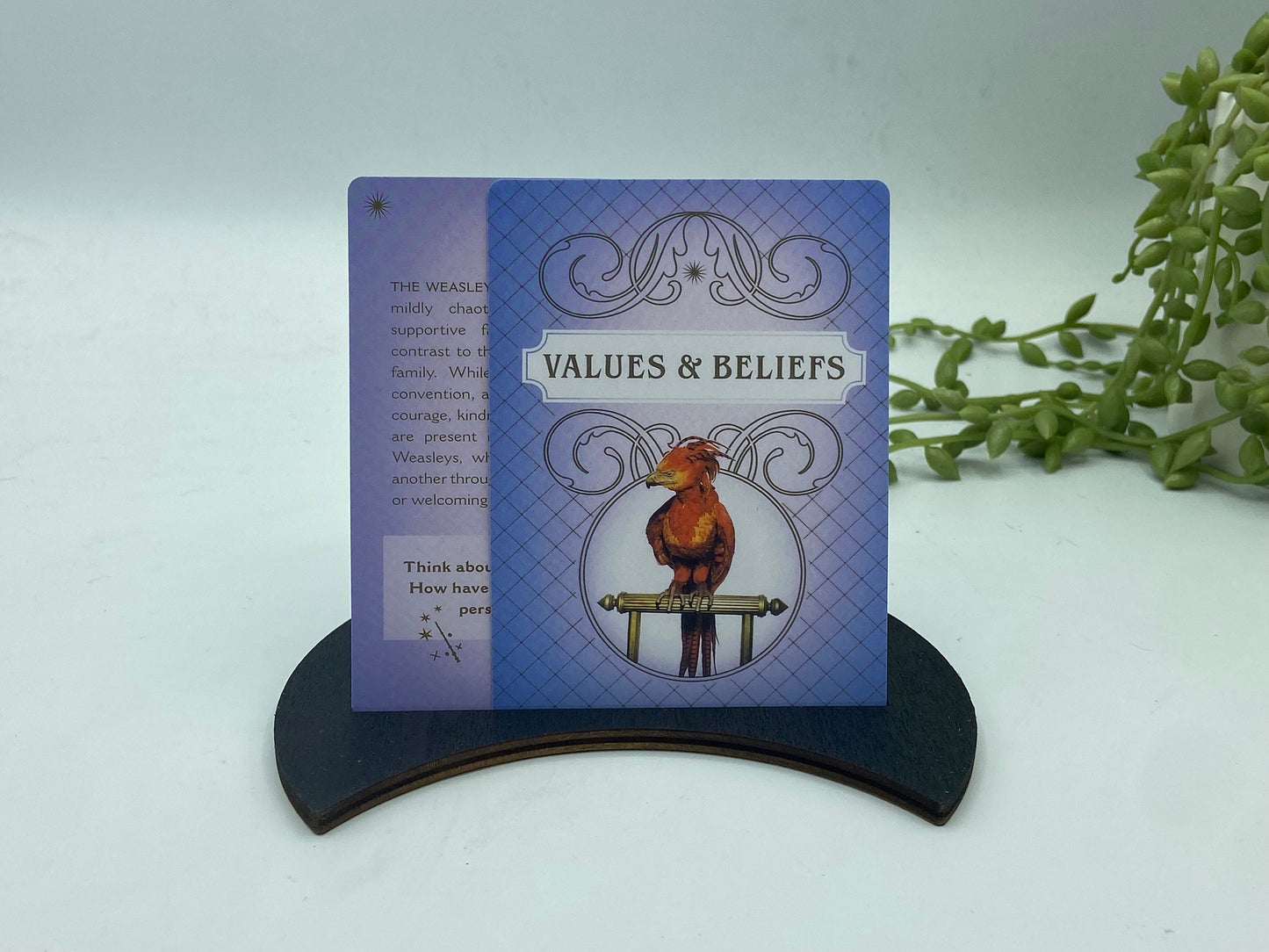 Tarot card of the day holder. Wooden triple moon and pentagram tarot/oracle card holder, card of the day, altar stand