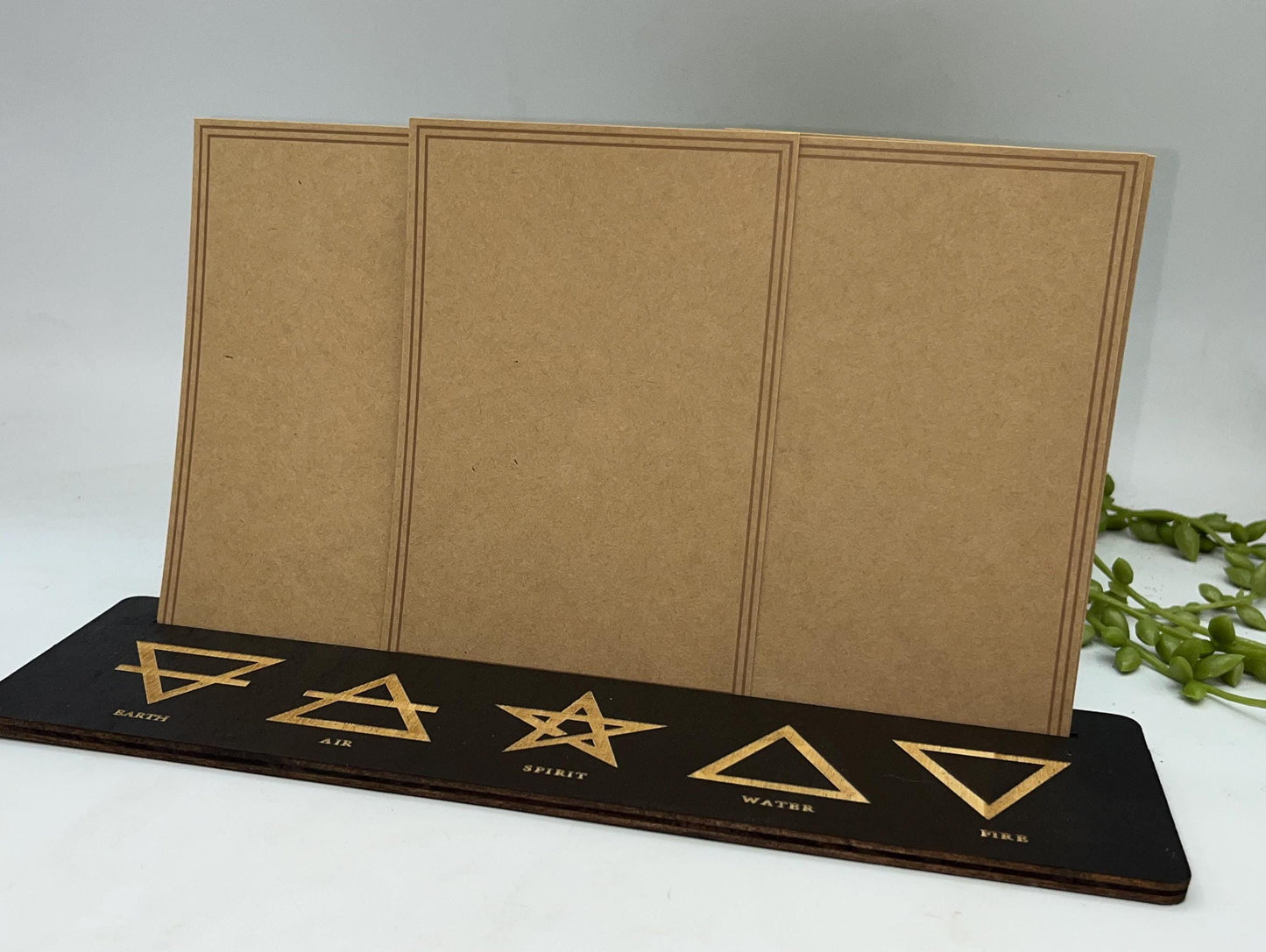 Tarot cards of the day 3 card holder. Wooden five (5) elements design tarot/oracle card holder, altar stand, Earth, Air, Fire, Water, Spirit