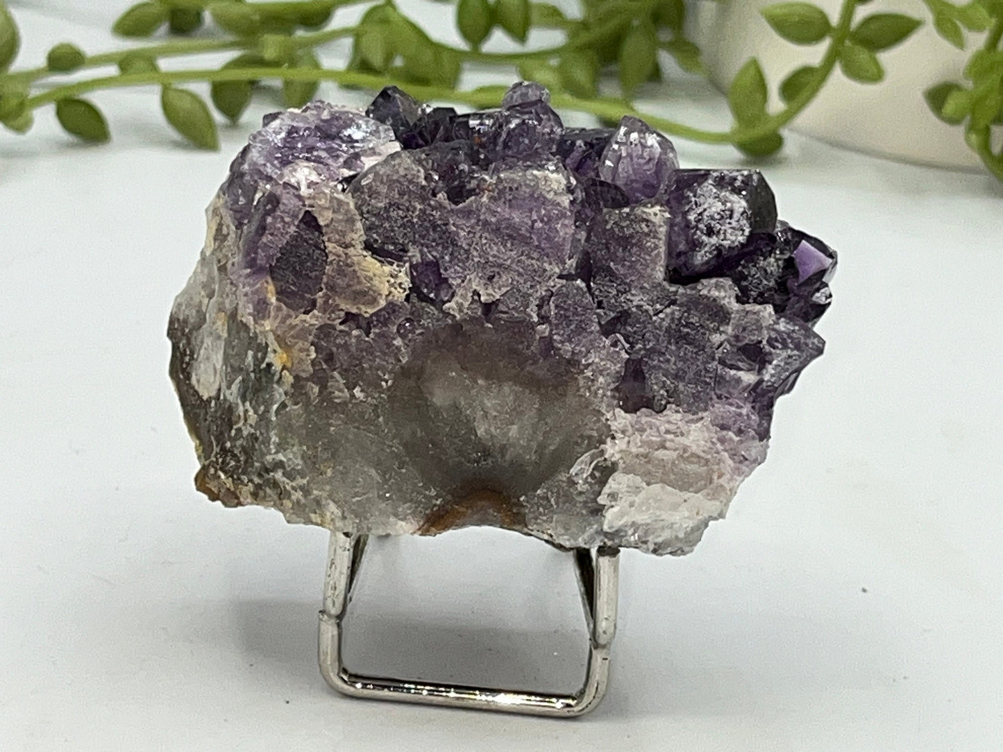 Gorgeous dark purple Amethyst cluster on quartz base. Amethyst specimen, raw crystal,