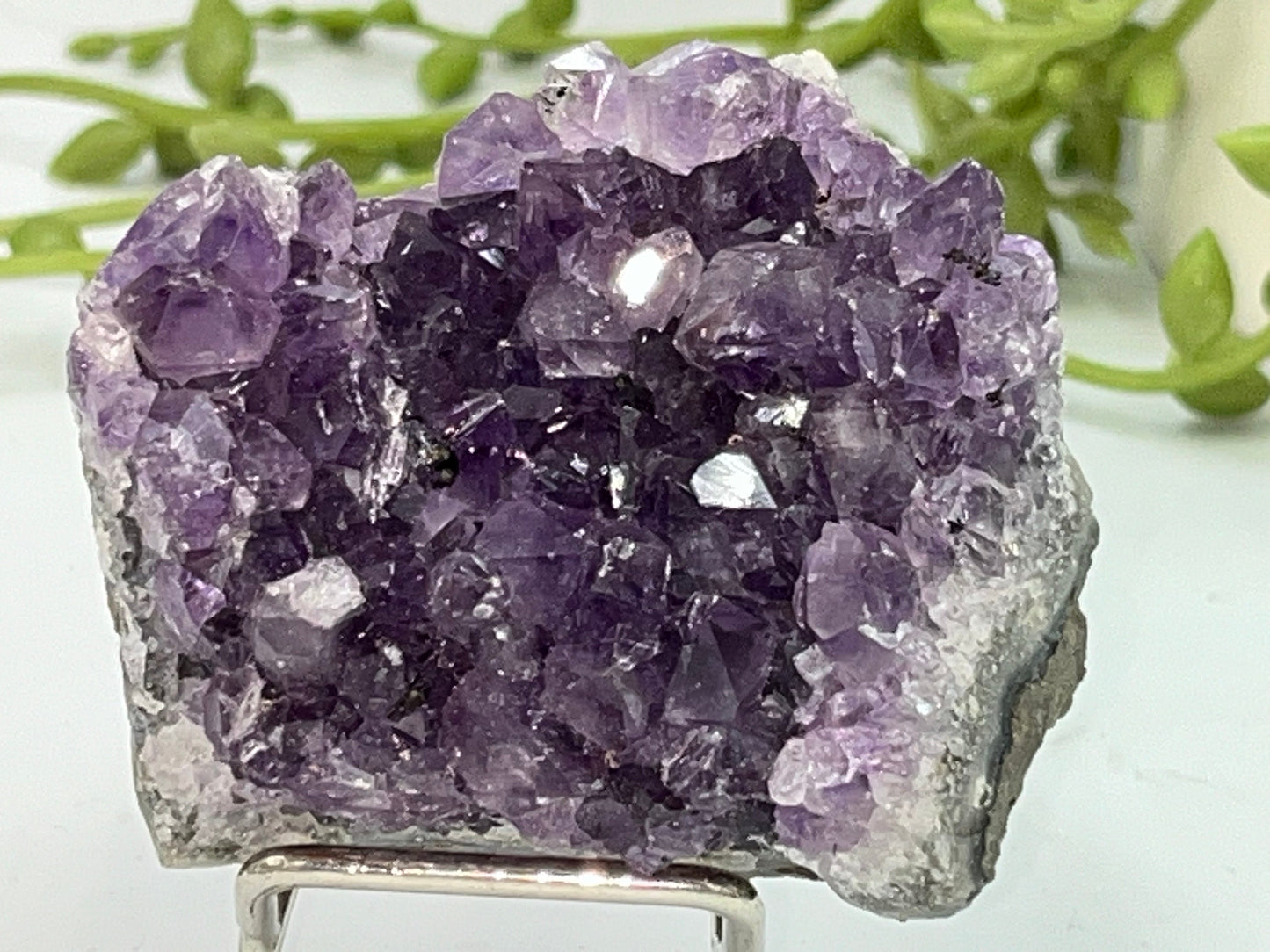 Gorgeous dark purple Amethyst cluster on quartz base. Amethyst specimen, raw crystal,