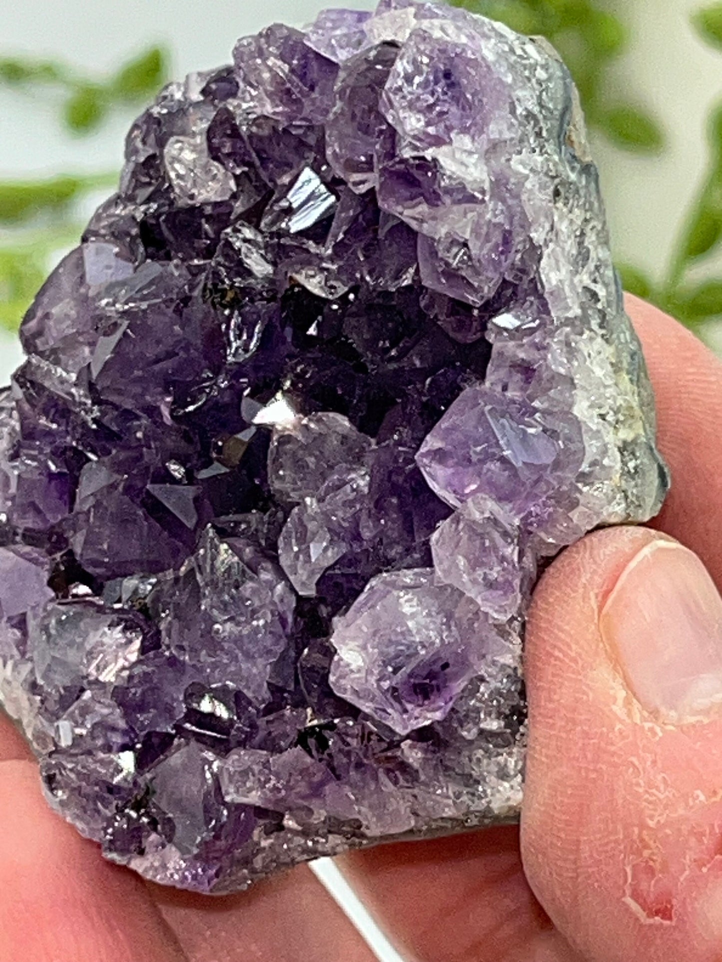 Gorgeous dark purple Amethyst cluster on quartz base. Amethyst specimen, raw crystal,