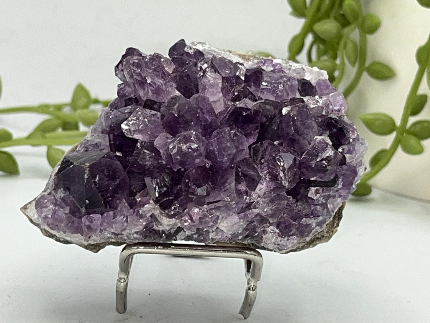 Gorgeous dark purple Amethyst cluster on quartz base. Amethyst specimen, raw crystal,