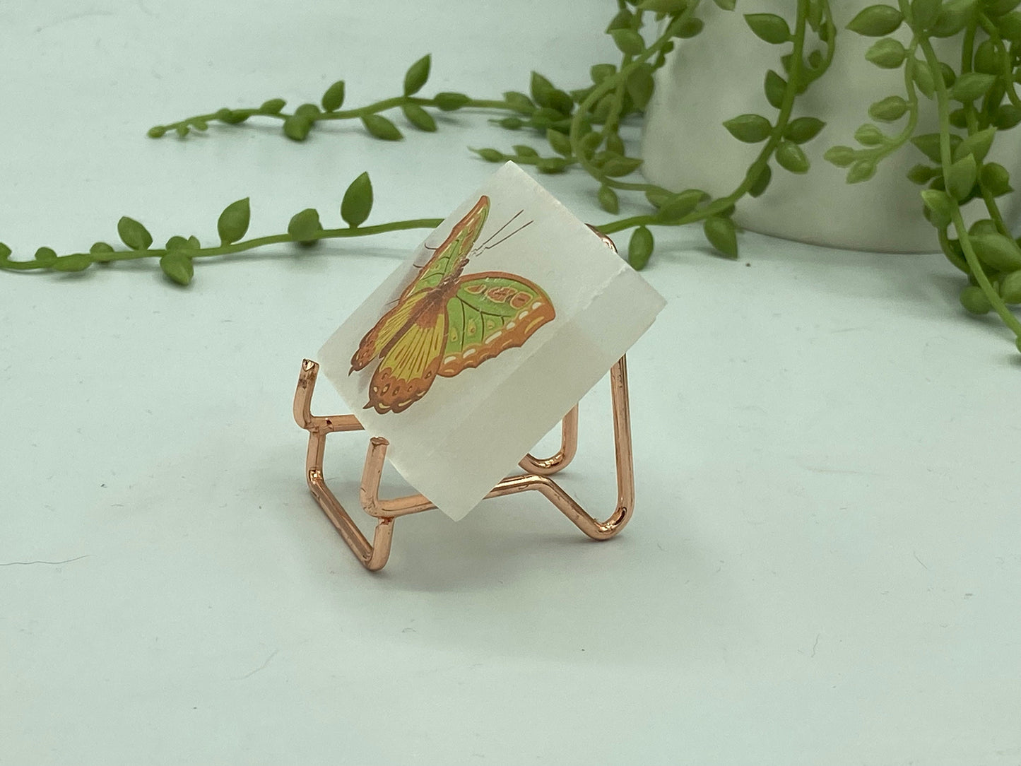 Pretty butterfly on Selenite/Gypsum/Satin Spar small sized charging plate, Approx 55mm, cleansing & recharging, butterflies pattern,