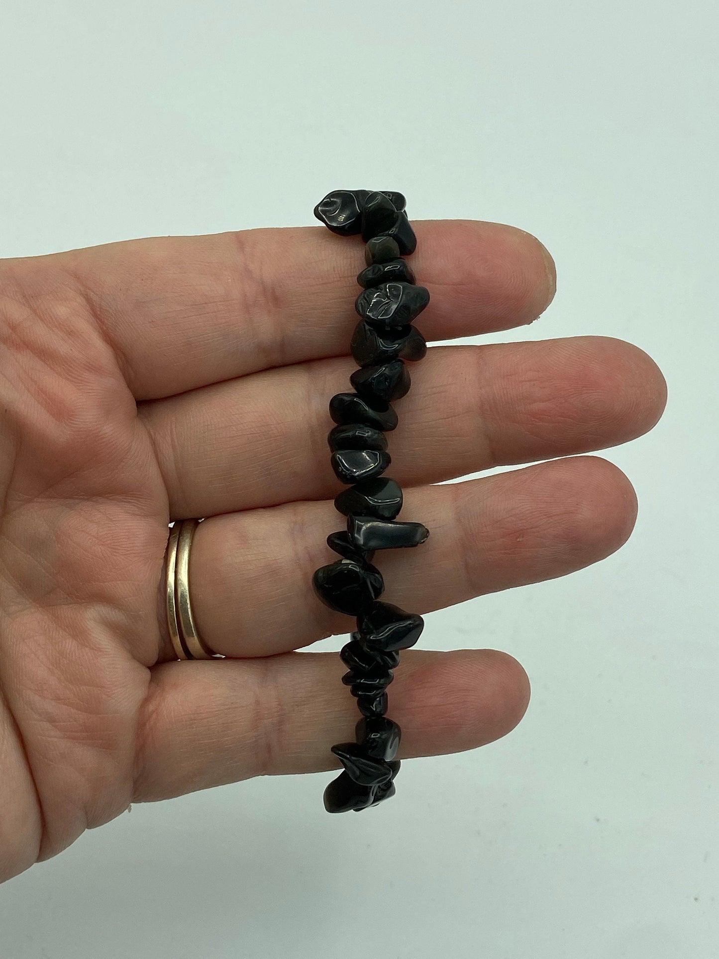 Elegant Black Obsidian stretch chip bracelet, gemstone bracelet, Crystal jewellery