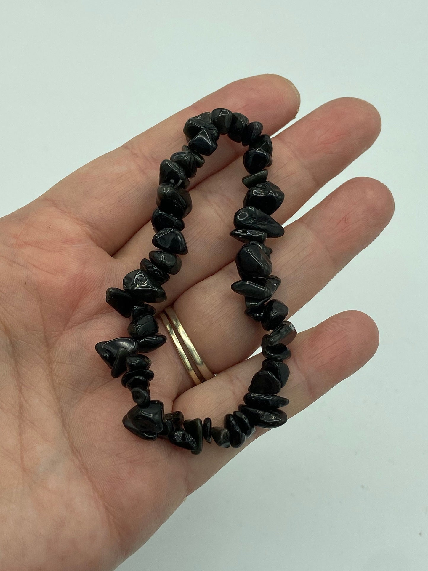 Elegant Black Obsidian stretch chip bracelet, gemstone bracelet, Crystal jewellery