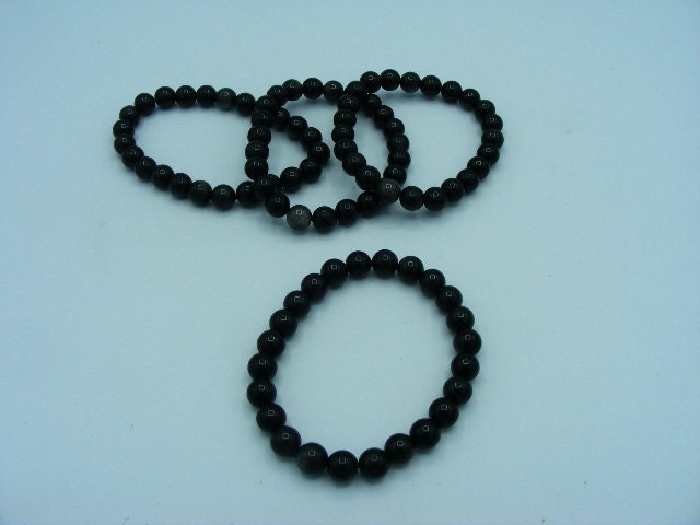 8mm silver sheen Black Obsidian stretch beaded bracelet, gemstone bracelet, Crystal jewellery