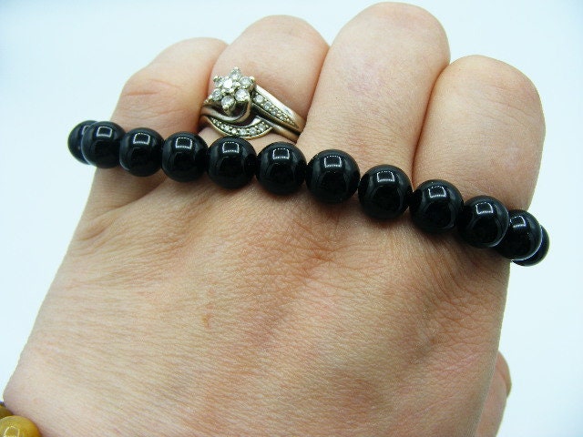 8mm Black Obsidian stretch beaded bracelet, gemstone bracelet, Crystal jewellery