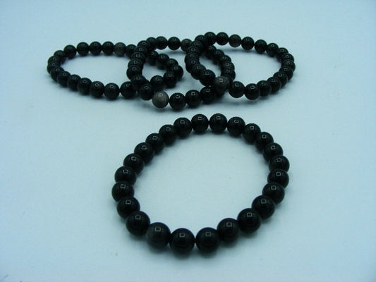 8mm silver sheen Black Obsidian stretch beaded bracelet, gemstone bracelet, Crystal jewellery