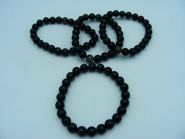 8mm silver sheen Black Obsidian stretch beaded bracelet, gemstone bracelet, Crystal jewellery