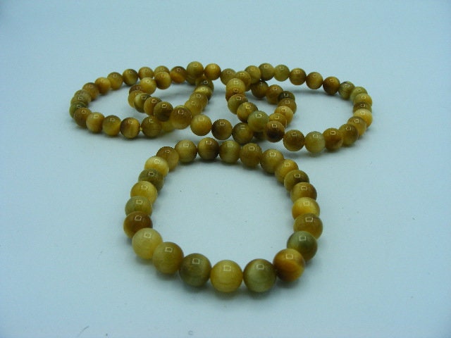 Honey Gold Tigers Eye Beaded Bracelet, golden tigers eye, cats eye. Gift For Him/Her/They, Natural Gemstone Crystal,
