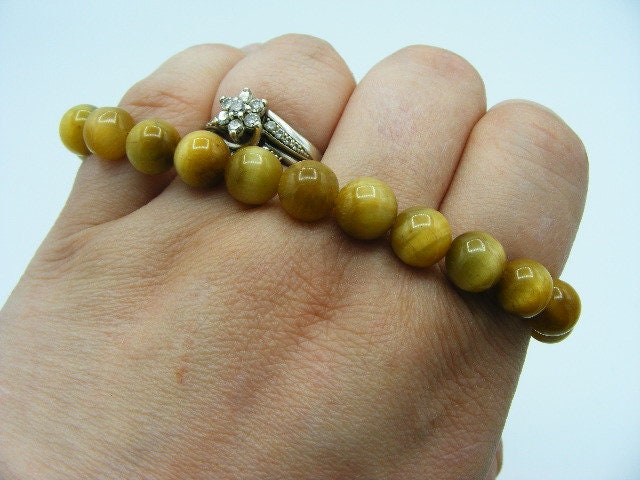 Honey Gold Tigers Eye Beaded Bracelet, golden tigers eye, cats eye. Gift For Him/Her/They, Natural Gemstone Crystal,