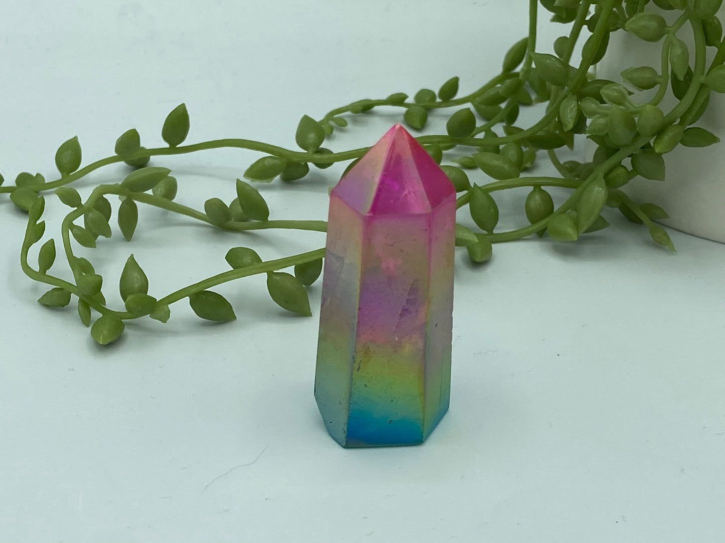 Angel aura quartz tower, cotton Candy, rainbow, iridescent, unicorn point, Quartz Wand Point, Home Decoration, Specimem