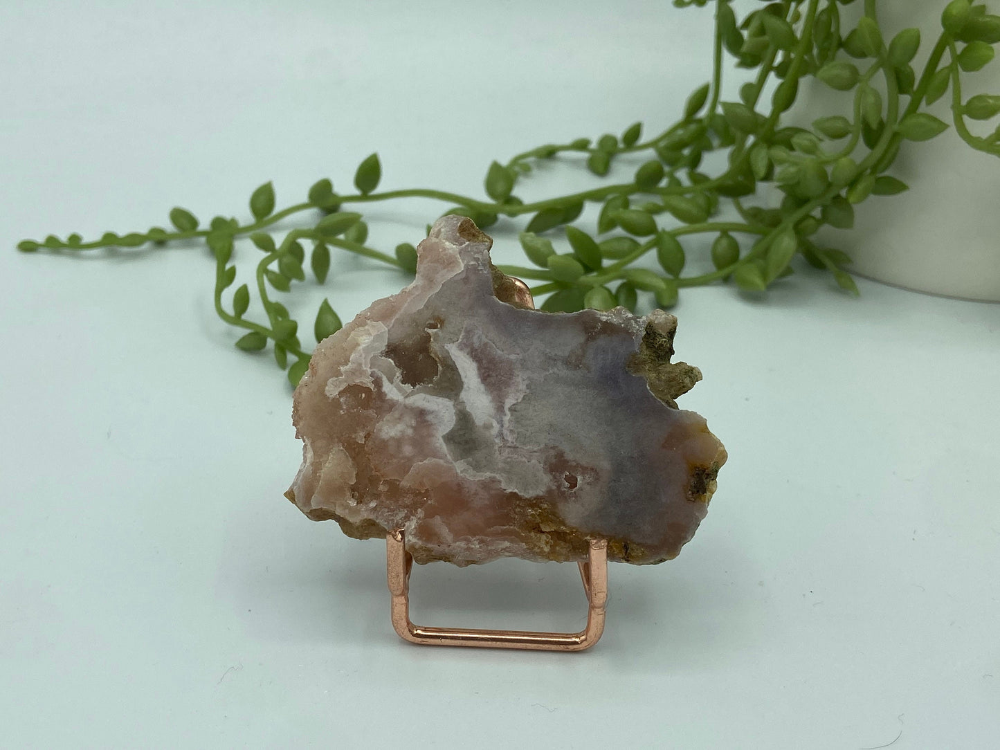 Pink amethyst with flower agate slab (A) druzy slice specimen