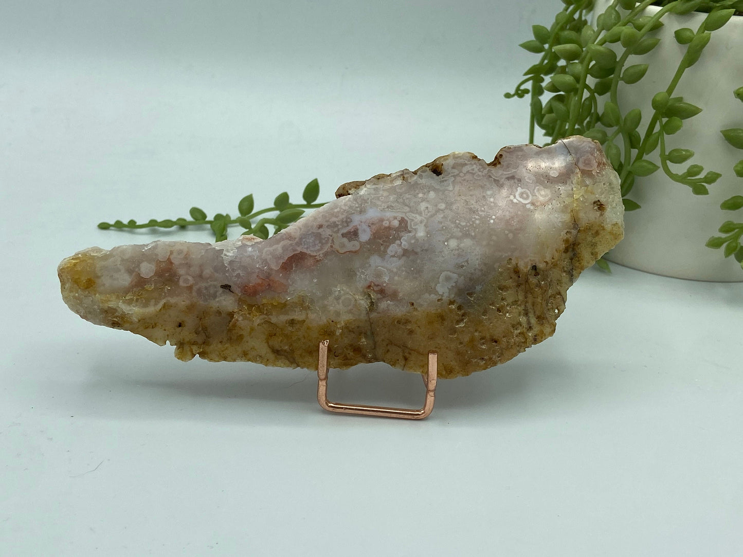 Pink amethyst with flower agate slab (B) druzy slice specimen