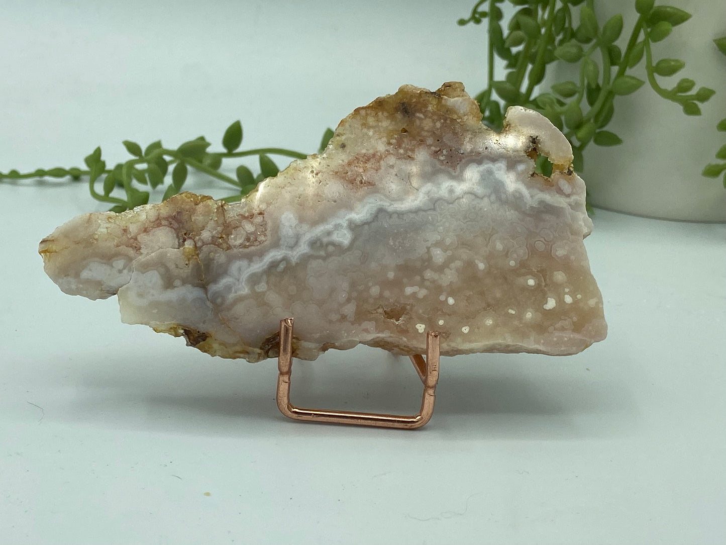 Pink amethyst with flower agate slab (G) druzy slice specimen