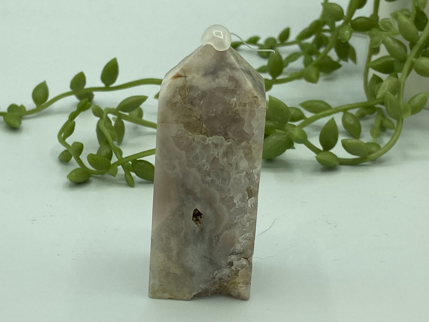 pink amethyst and flower agate crystal obelisk tower point gemstone healing, druzy pink amethyst, quartz, inclusions