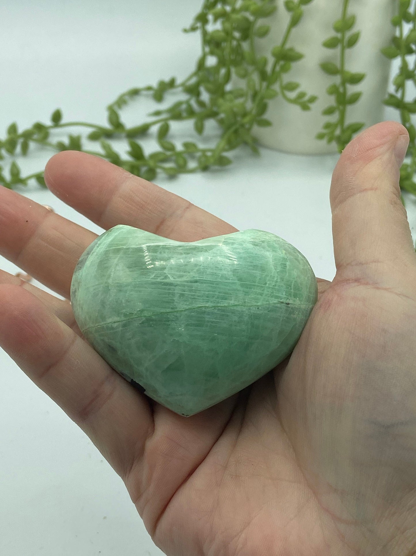 Gorgeous green moonstone heart, (E) Garnierite, moonstone Crystal, green crystal/gemstone, heart chakra, feminine energy