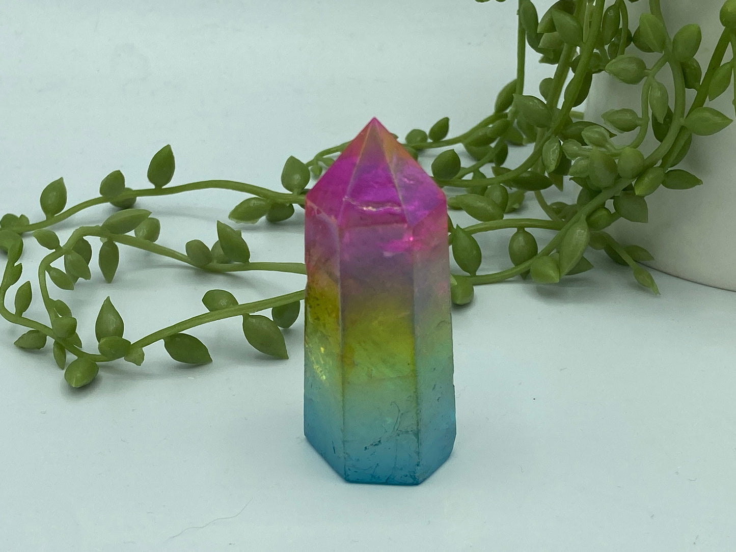 Angel aura quartz tower, cotton Candy, rainbow, iridescent, unicorn point, Quartz Wand Point, Home Decoration, Specimem