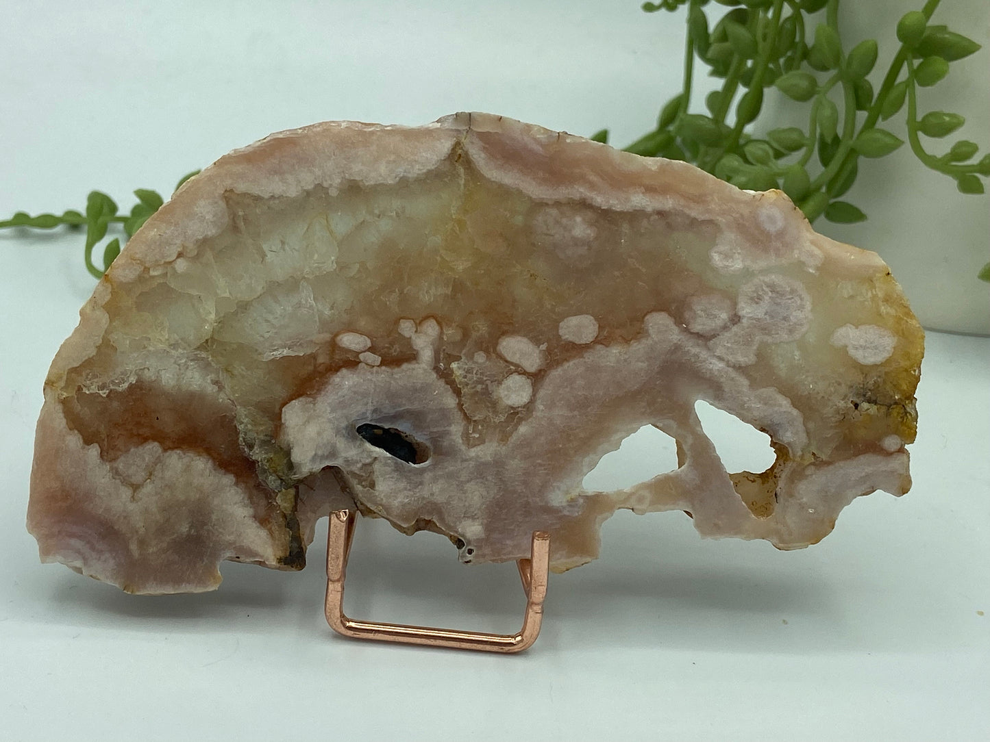 Pink amethyst with flower agate slab (I) druzy slice specimen