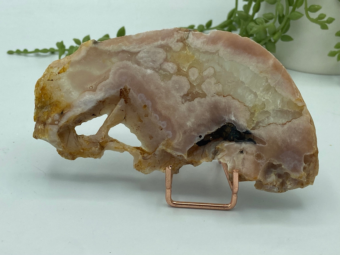 Pink amethyst with flower agate slab (I) druzy slice specimen