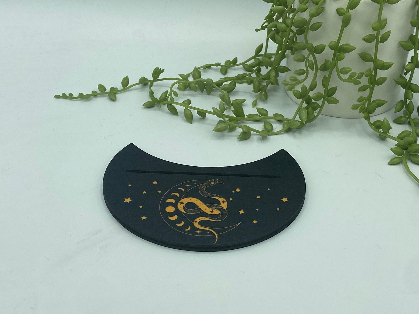 Tarot card of the day holder. Wooden crescent moon, snake, moon phase tarot/oracle card holder, card of the day, altar stand