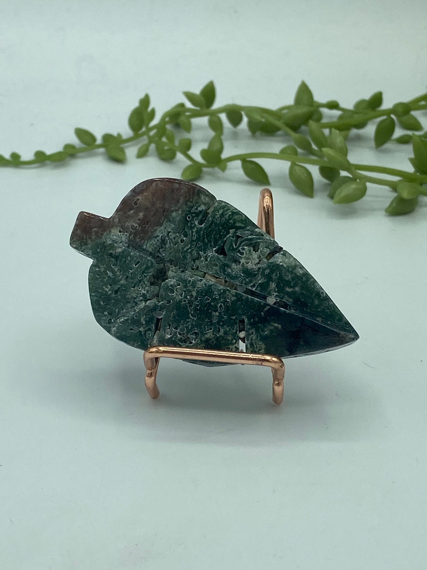 Ocean Jasper leaf. Orbicular Jasper, Atlantis stone, cellular Jasper, stone carving