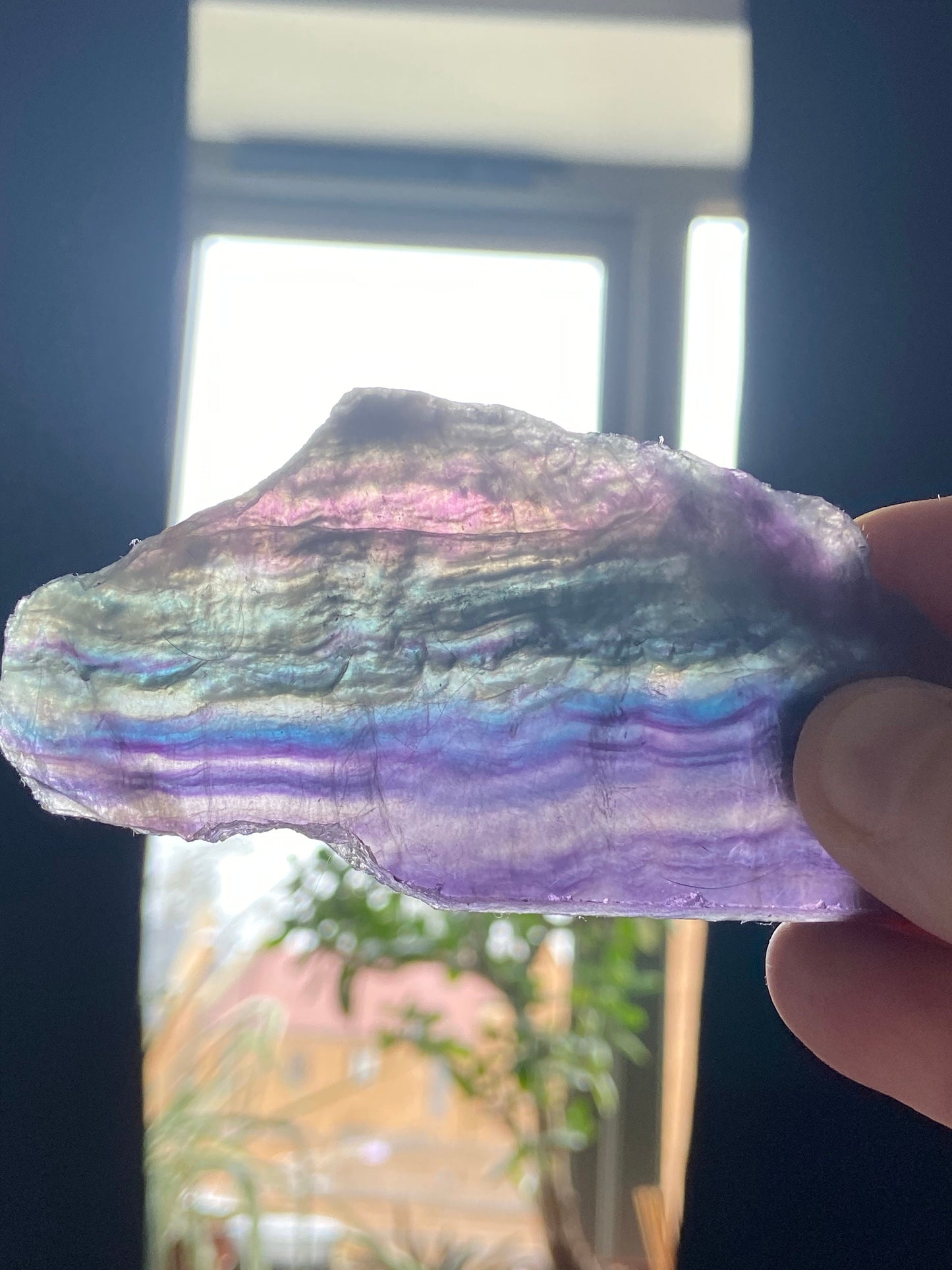 Fluorite slab/slices (G) Natural Rainbow Fluorite Slice, Crystal collection,crystal specimen, Rainbow Fluorite Slice, crystal Slice