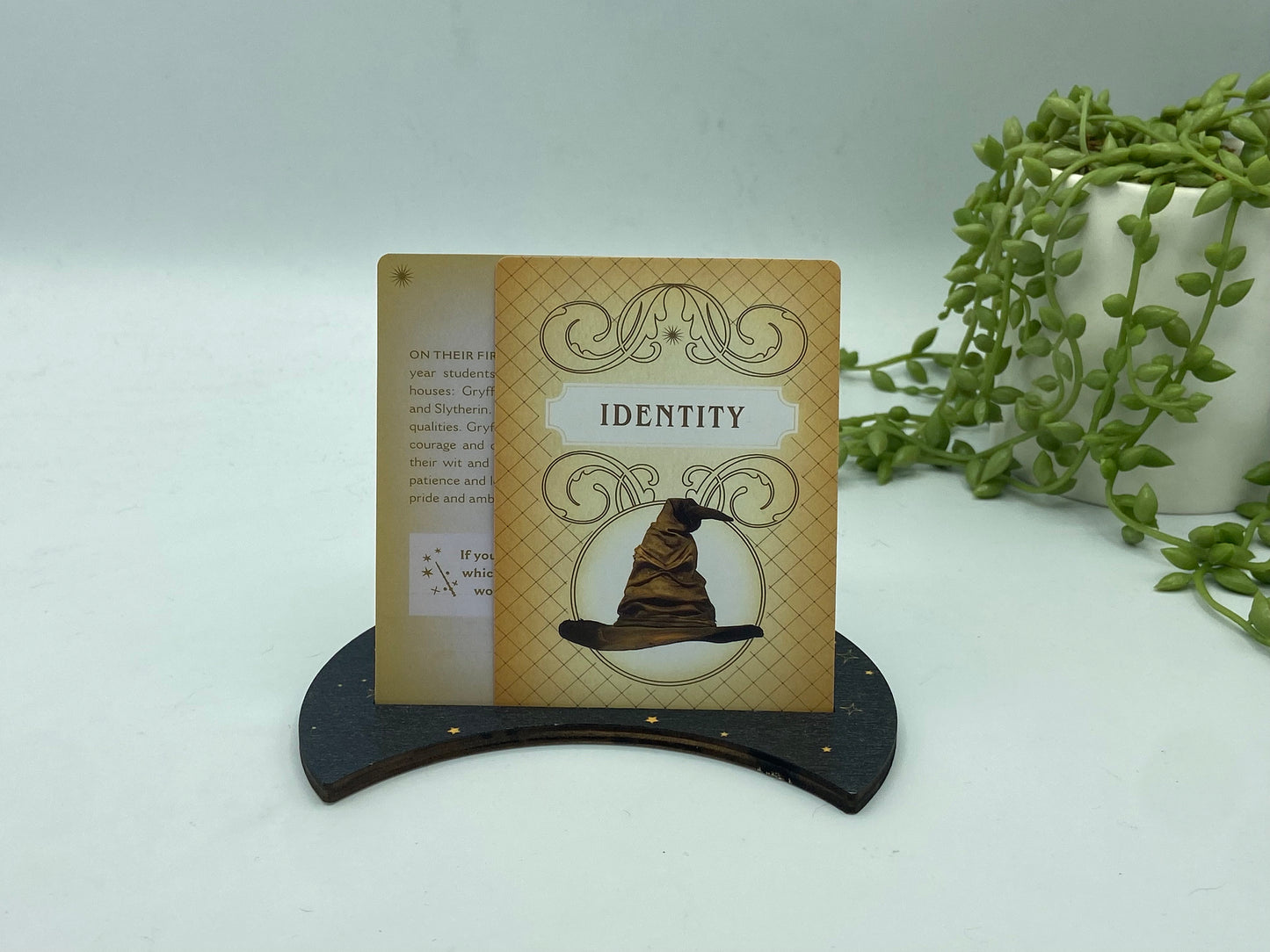 Tarot card of the day holder. Wooden crescent moon with lotus flowers tarot/oracle card holder, card of the day, altar stand