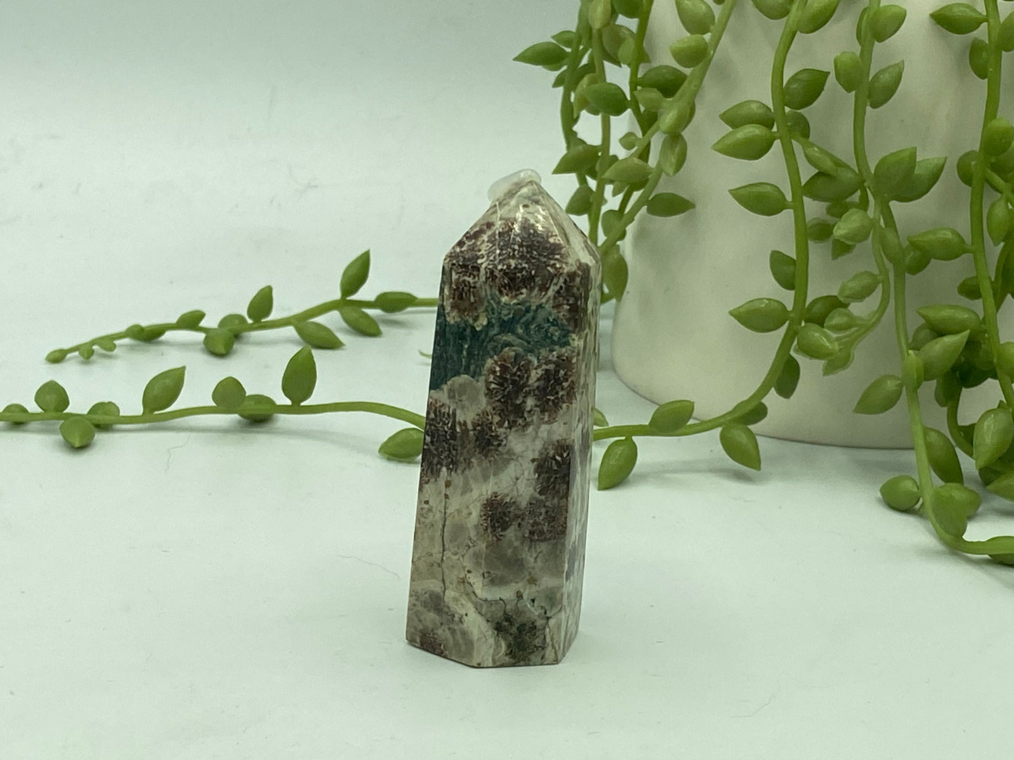 Green Sakura Flower Jasper Tower, Jasper Point, flower rhyolite, cherry blossom Crystal Tower, Healing Tower, Crystal Collection