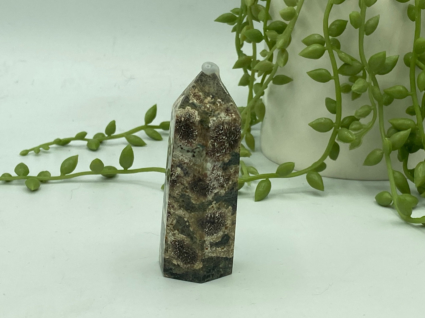 Green Sakura Flower Jasper Tower, Jasper Point, flower rhyolite, cherry blossom Crystal Tower, Healing Tower, Crystal Collection