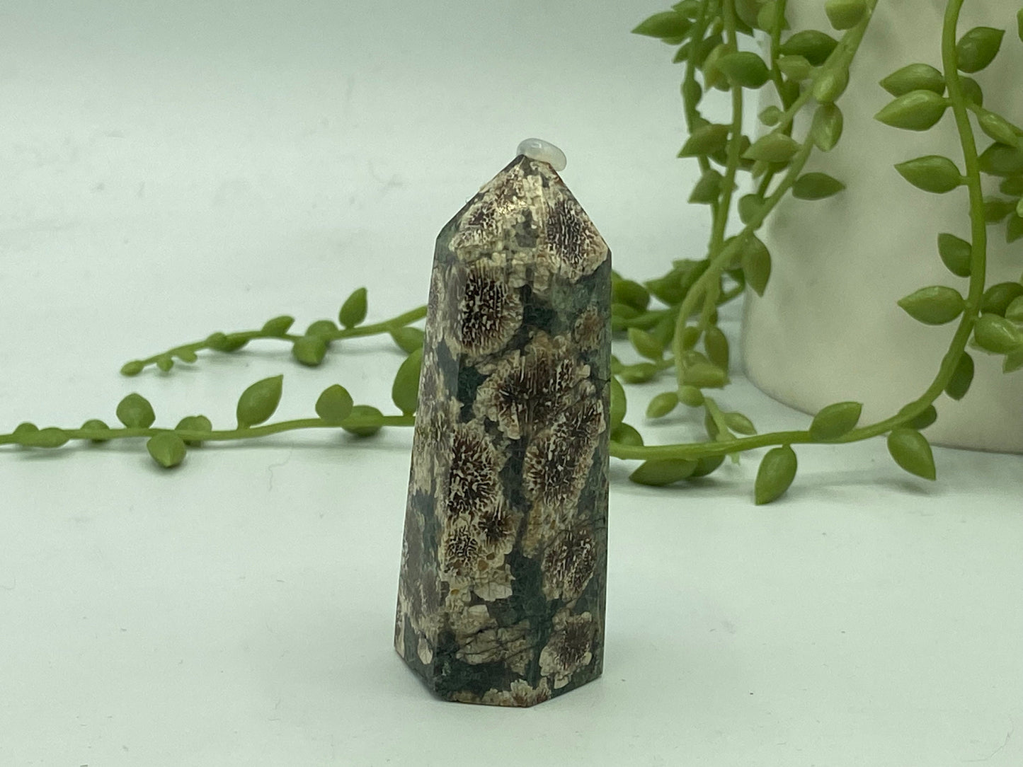 Green Sakura Flower Jasper Tower, Jasper Point, flower rhyolite, cherry blossom Crystal Tower, Healing Tower, Crystal Collection