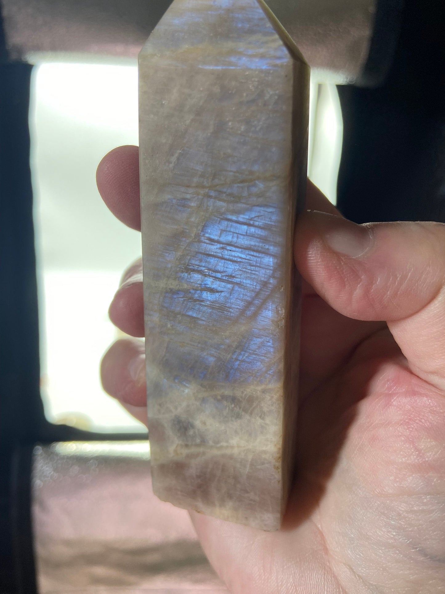 Large Beautiful Quality Blue Flash White Moonstone Tower - Polished Belomorite Anti Anxiety Obelisk, Altar Supplies & Decor