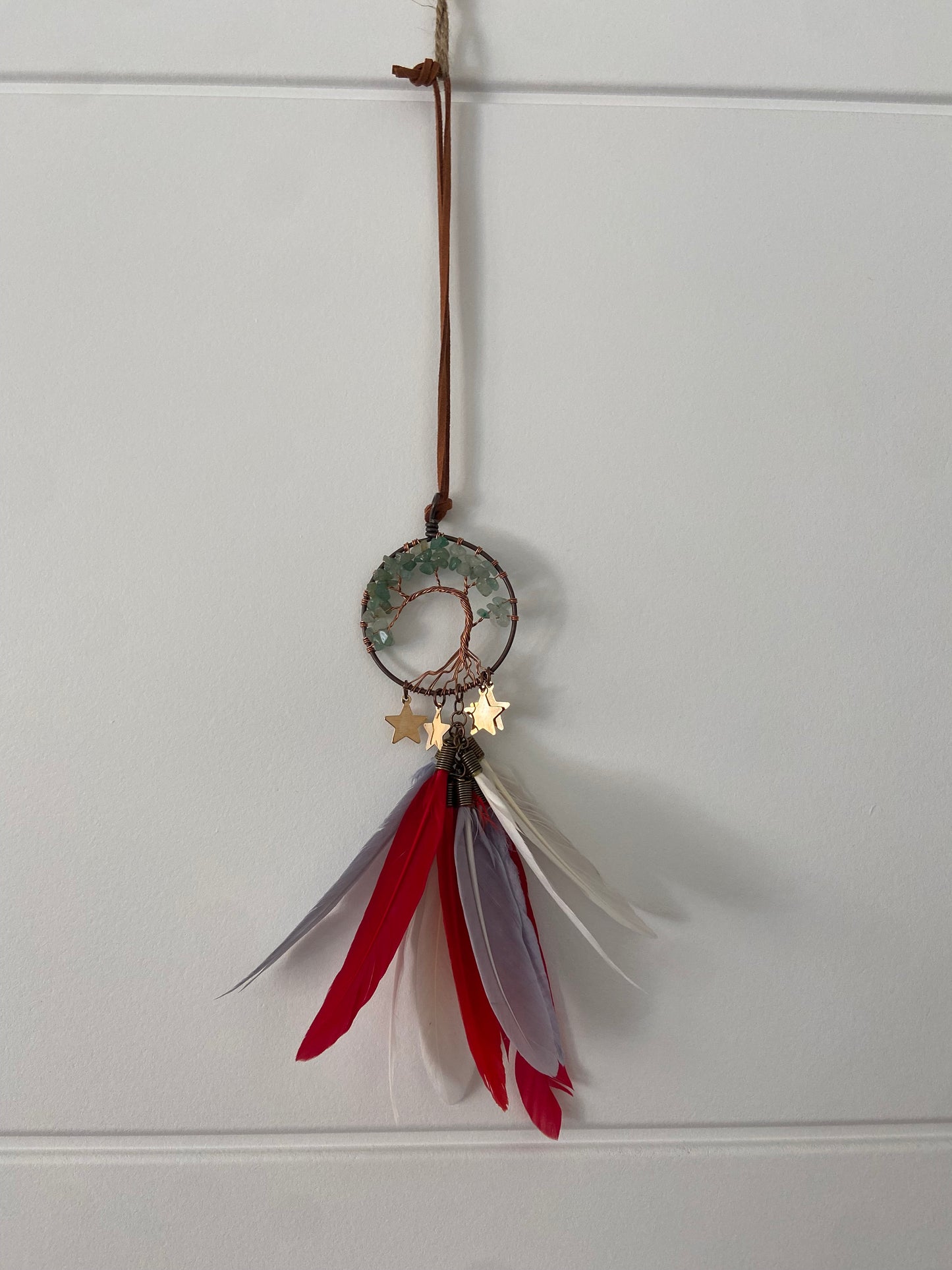 Small green aventurine tree of life dreamcatcher, girly, Boho Bedroom Decor, Nursery Wall Decor, Boho, Bedroom, Room, stars