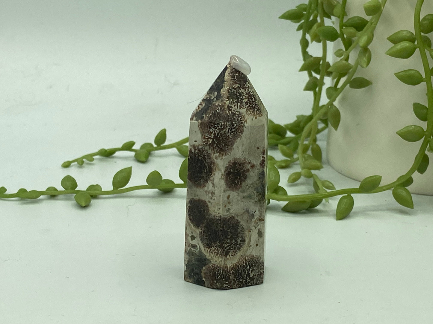 Green Sakura Flower Jasper Tower, Jasper Point, flower rhyolite, cherry blossom Crystal Tower, Healing Tower, Crystal Collection