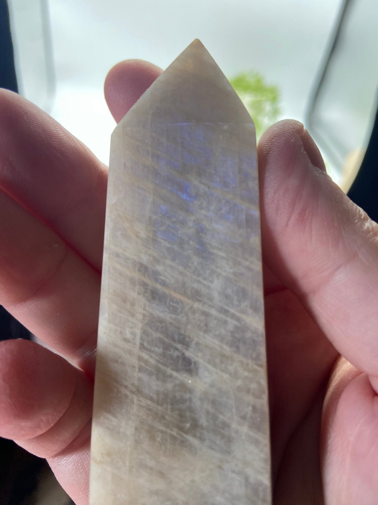 Large Beautiful Quality Blue Flash White Moonstone Tower - Polished Belomorite Anti Anxiety Obelisk, Altar Supplies & Decor