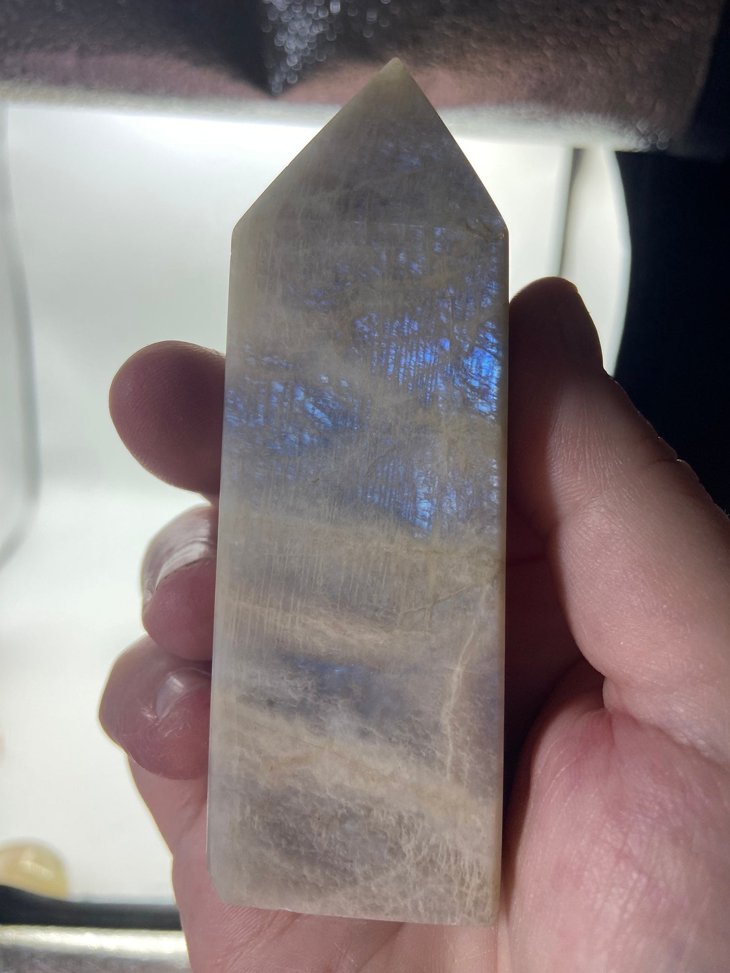 Large Beautiful Quality Blue Flash White Moonstone Tower - Polished Belomorite Anti Anxiety Obelisk, Altar Supplies & Decor