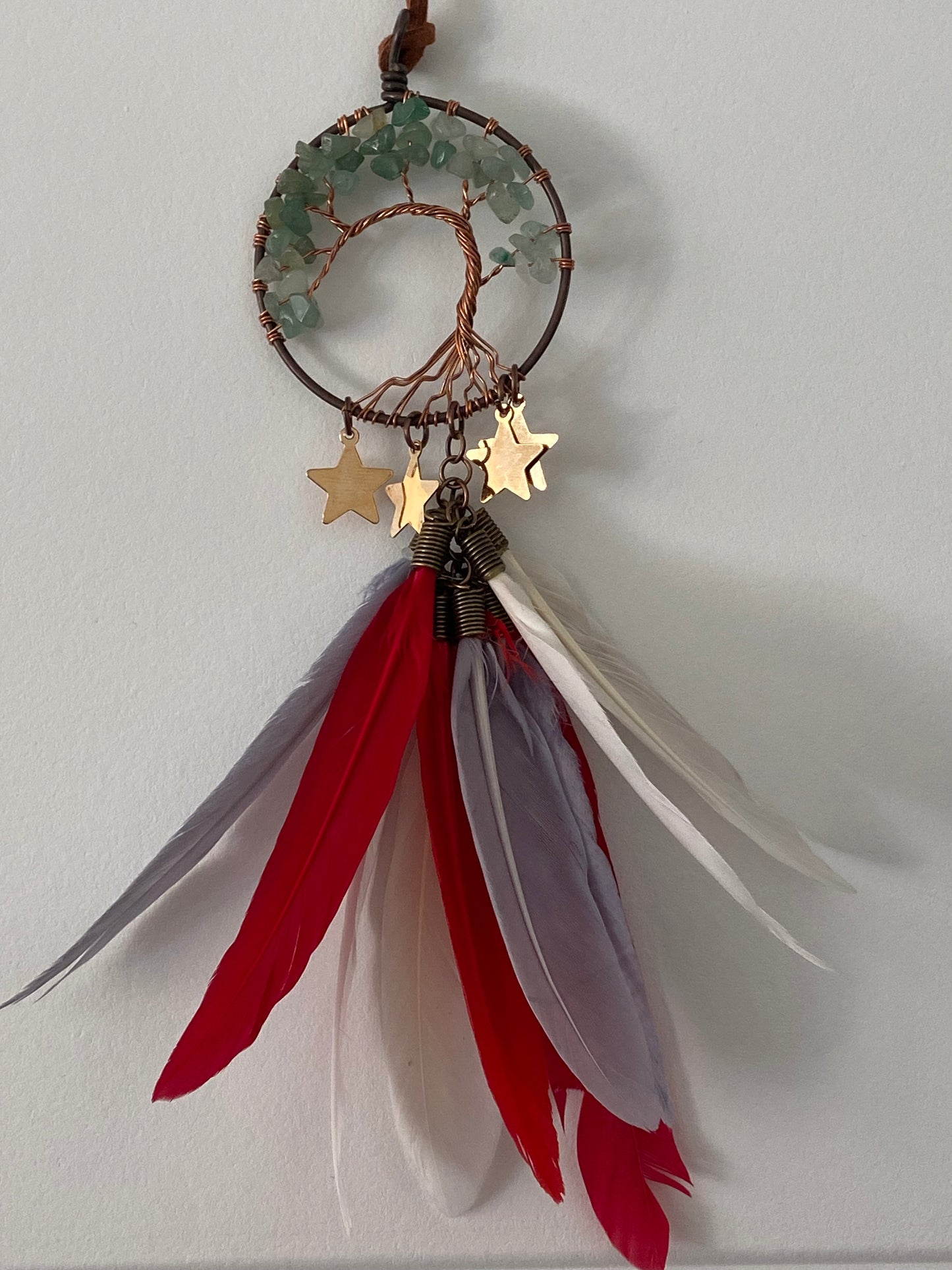 Small green aventurine tree of life dreamcatcher, girly, Boho Bedroom Decor, Nursery Wall Decor, Boho, Bedroom, Room, stars