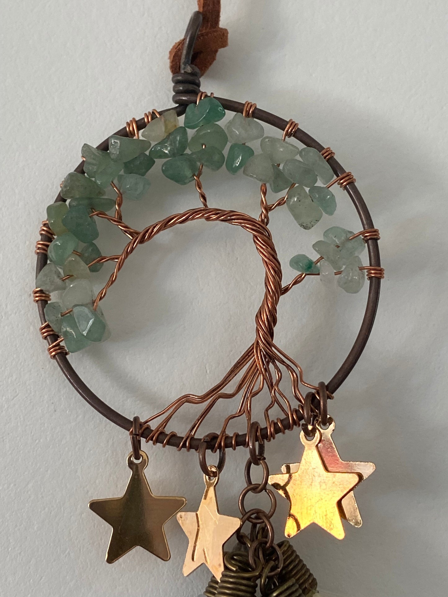 Small green aventurine tree of life dreamcatcher, girly, Boho Bedroom Decor, Nursery Wall Decor, Boho, Bedroom, Room, stars