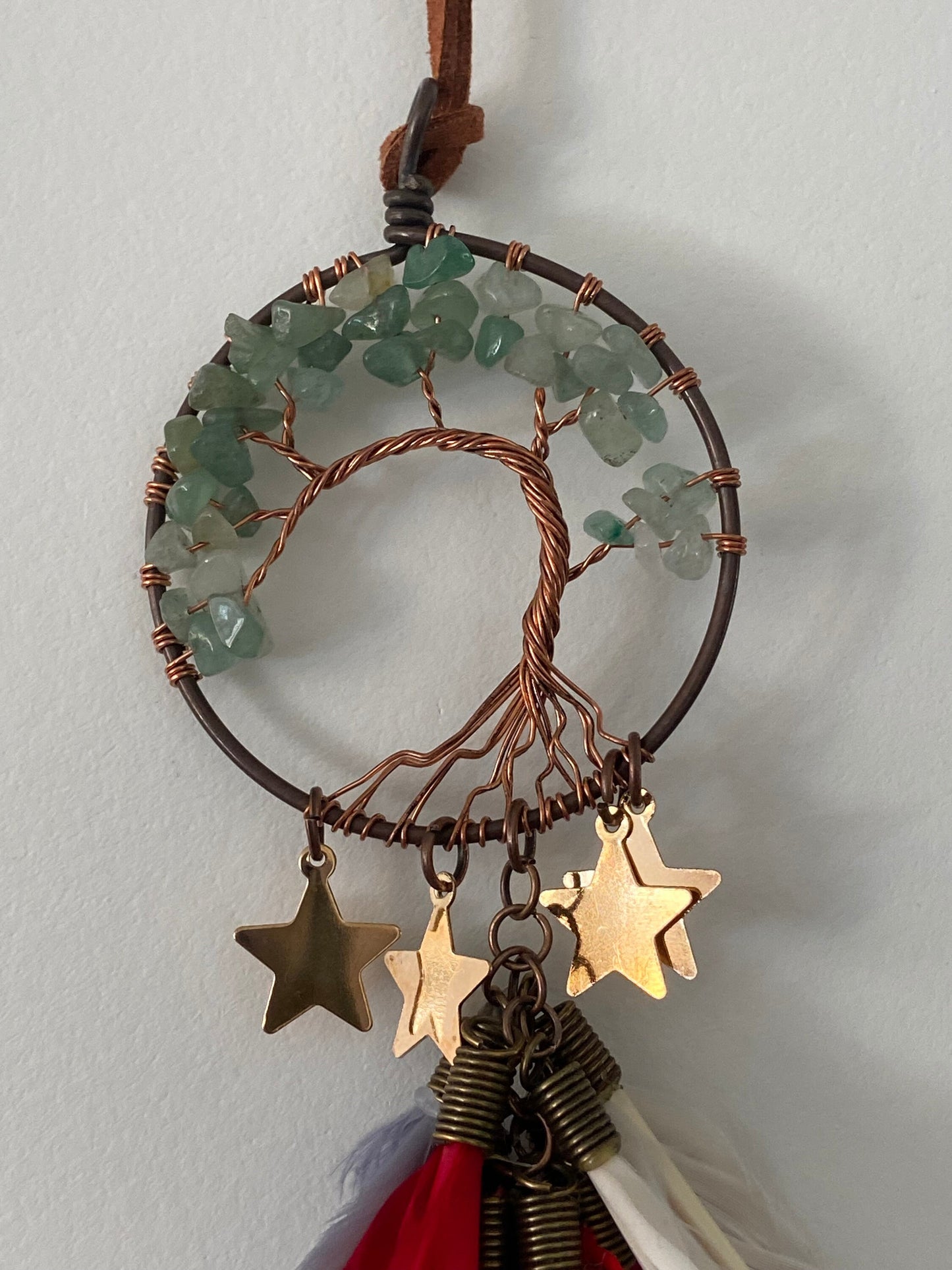 Small green aventurine tree of life dreamcatcher, girly, Boho Bedroom Decor, Nursery Wall Decor, Boho, Bedroom, Room, stars