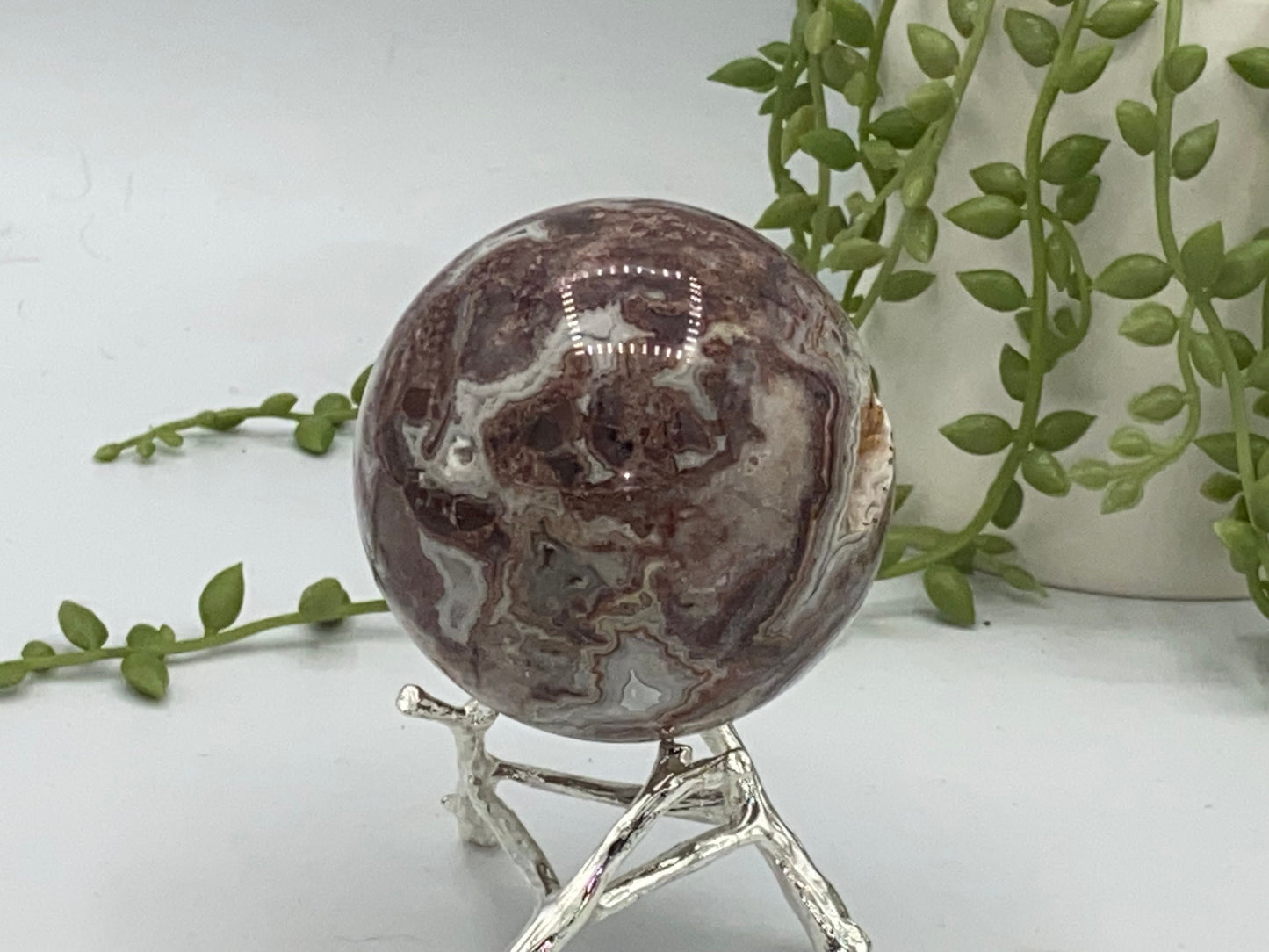 Natural Druzy Polished Mexican Lace Agate Sphere Ball, Banded Agate, Divination Ball, Crystal Heal, Chakra, Crystal Gift, Mineral Specimen