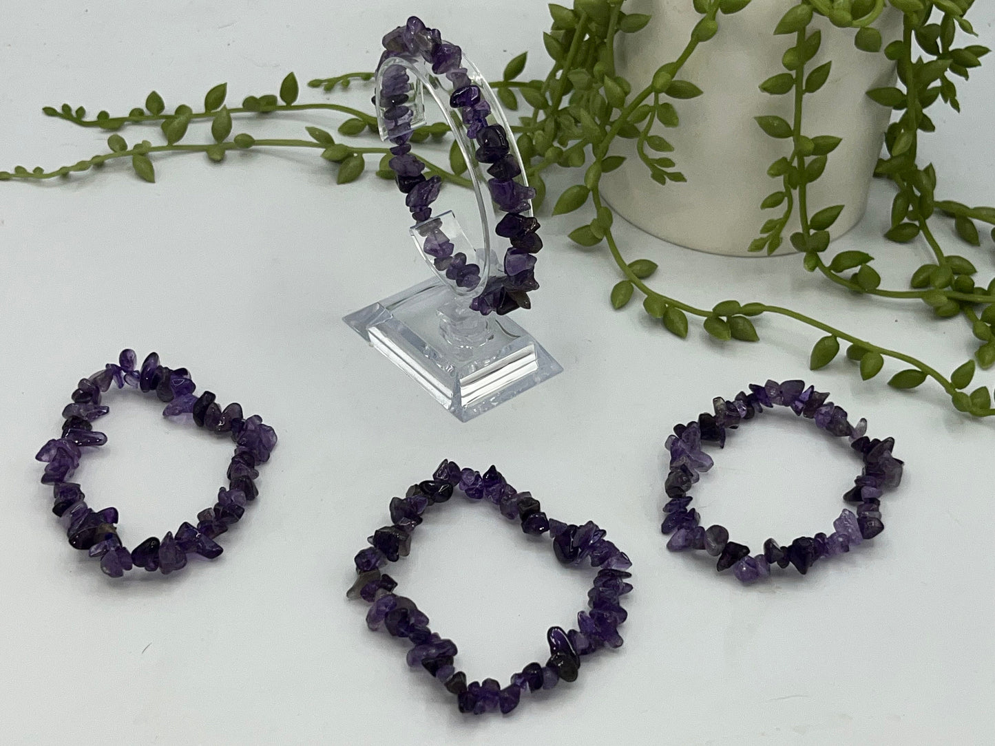 Dream/Chevron Amethyst chip bracelet, helps with meditation, depression, boosts immunity and removed negative energy