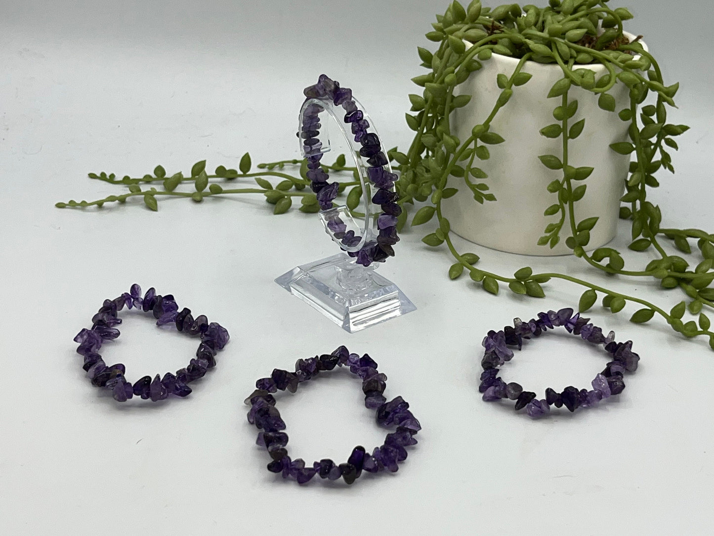 Dream/Chevron Amethyst chip bracelet, helps with meditation, depression, boosts immunity and removed negative energy