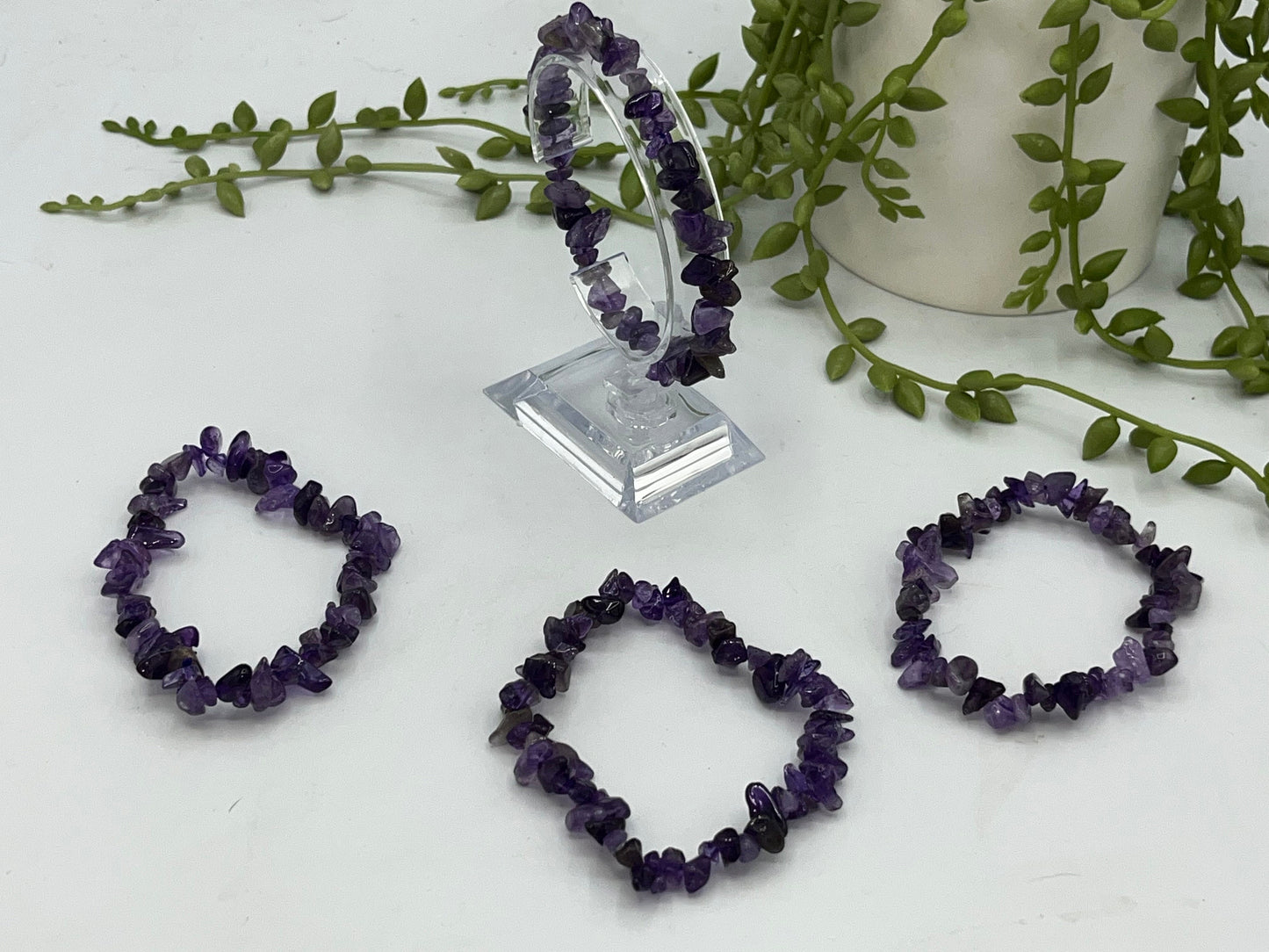Dream/Chevron Amethyst chip bracelet, helps with meditation, depression, boosts immunity and removed negative energy