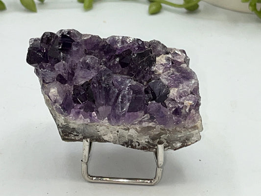 Gorgeous dark purple Amethyst cluster on quartz base. Amethyst specimen, raw crystal,
