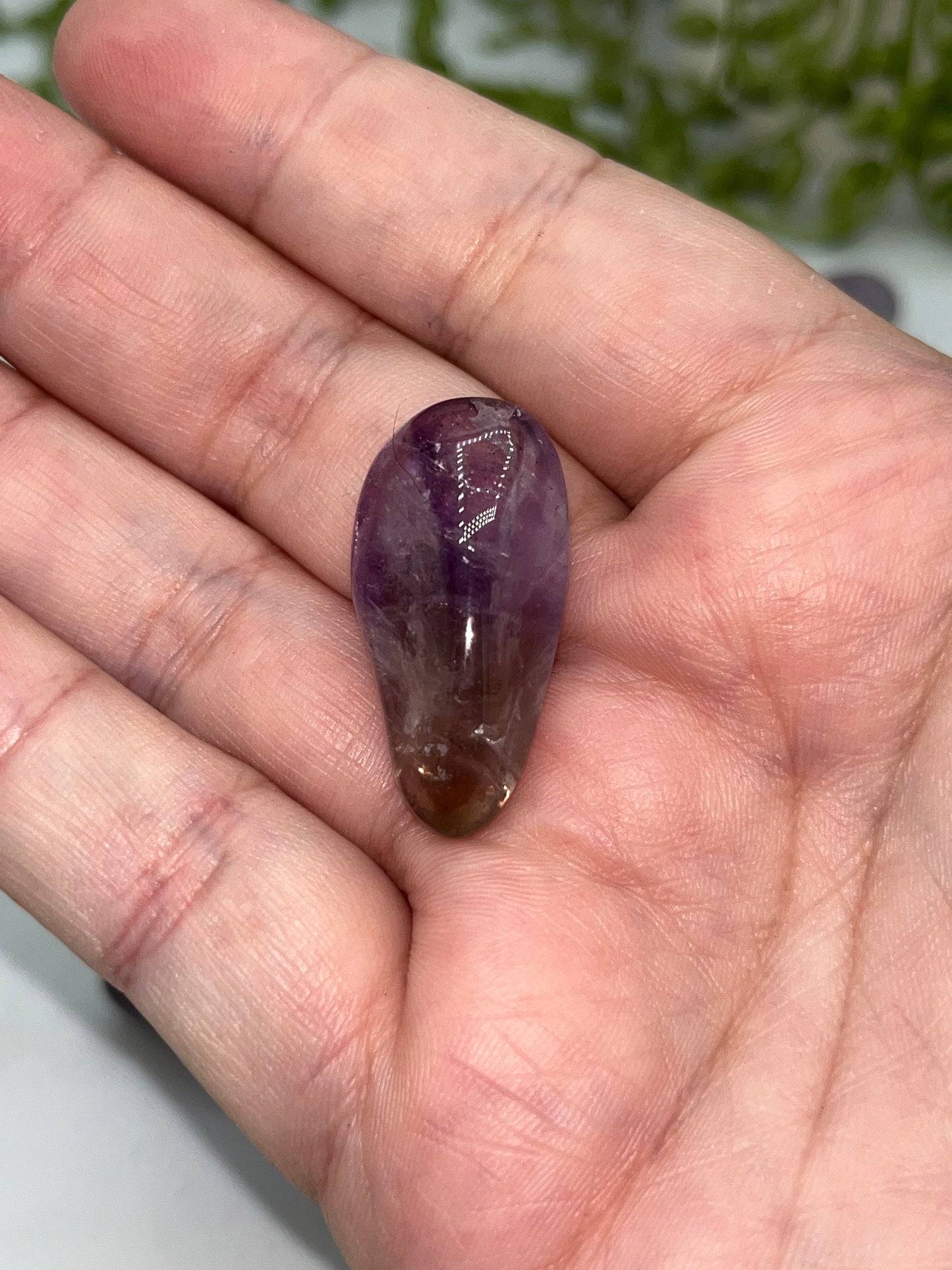 Rare Auralite 23 Crystal Tumble Stone/red cap amethyst. Hematite, Limonite, Sphalerite, Chalcopyrite, Epidote, Bornite, Pyrite, Ajoite