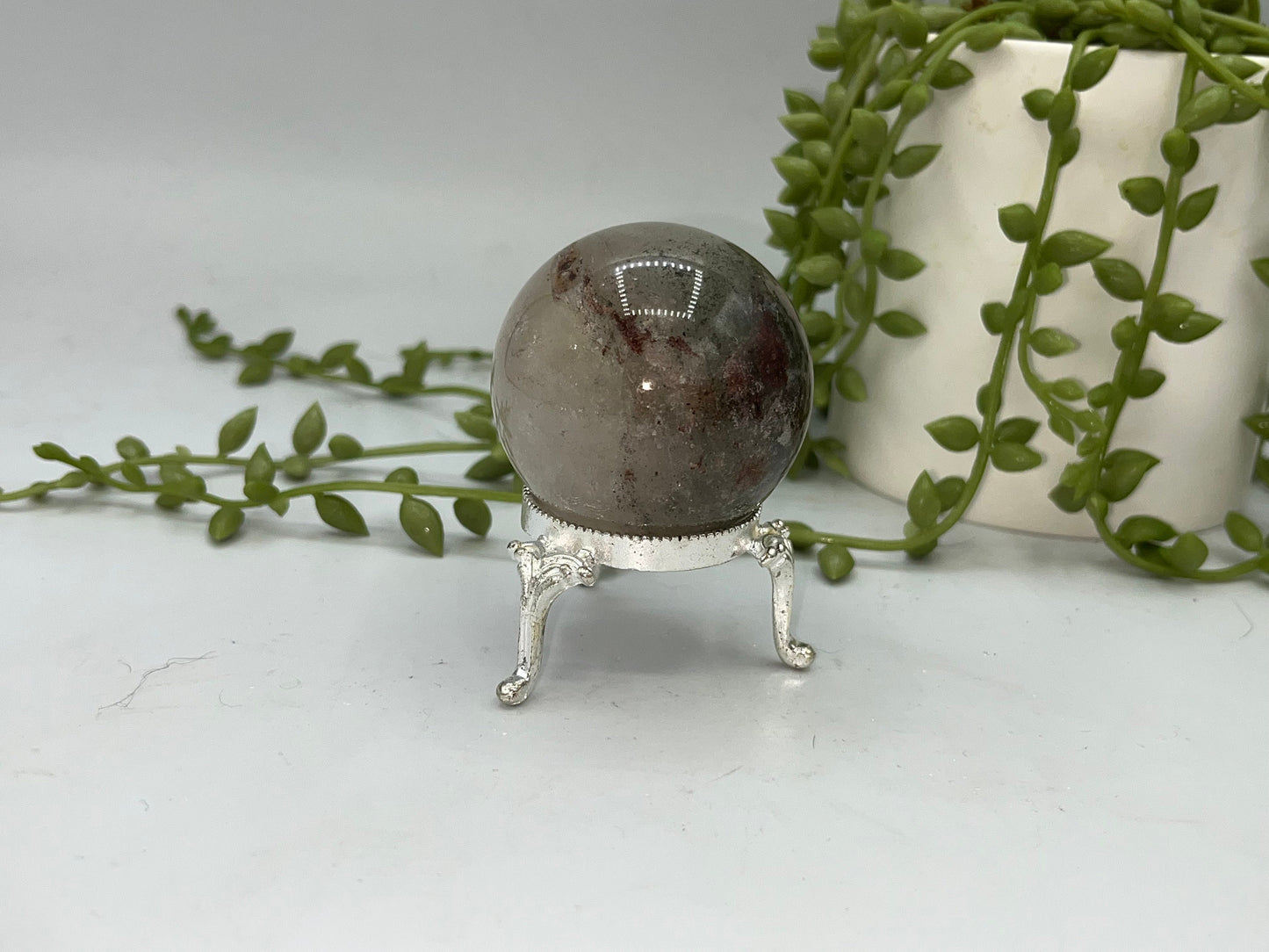48mm Lodolite Garden Quartz Sphere, Garden Quartz Crystal, Floodlit Garden Quartz Sphere, Lodolite crystals, hematite feldspar quartz