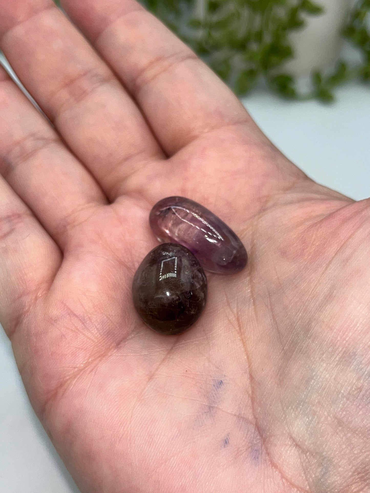 Rare Auralite 23 Crystal Tumble Stone/red cap amethyst. Hematite, Limonite, Sphalerite, Chalcopyrite, Epidote, Bornite, Pyrite, Ajoite