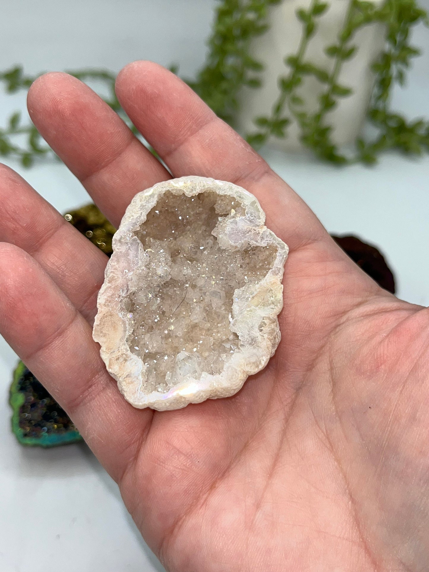 Polished Angel Aura Quartz Geode. Celestial Aura Geode. Druzy Geode Slice, Perfect Gift For Women, Men & Any Crystal Collector Inbetween.