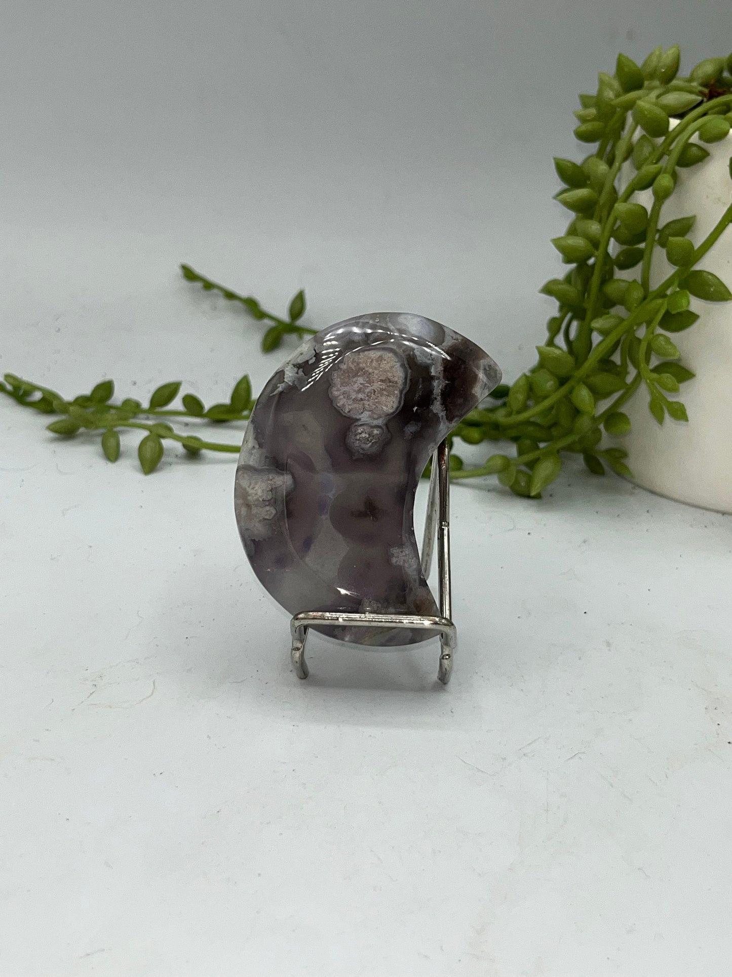 Black Flower Agate Moon, Healing Crystal Moon, Polished Crystal, manifest dreams, eradicate self doubt, sacred femininity, grounding,