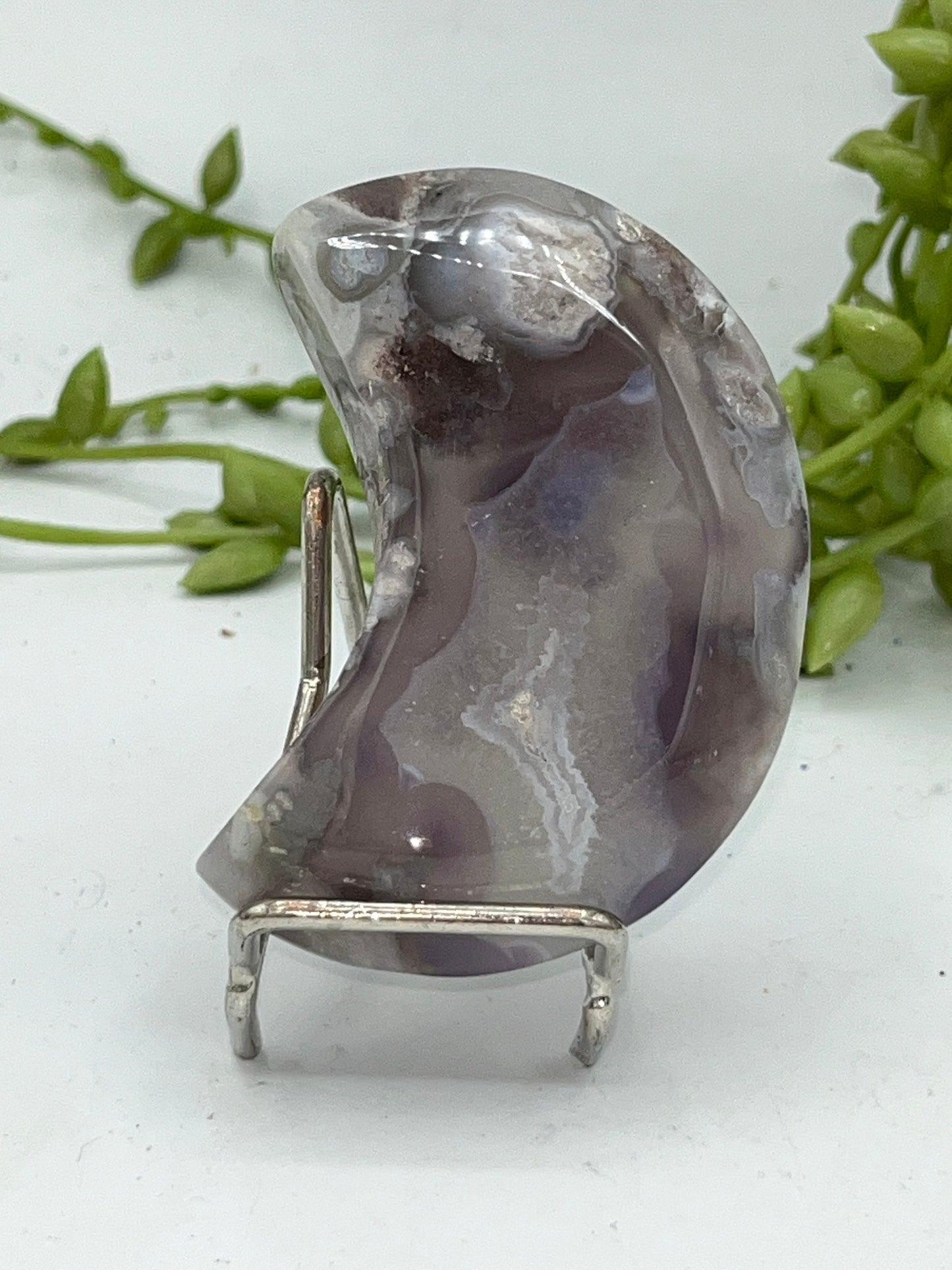 Black Flower Agate Moon, Healing Crystal Moon, Polished Crystal, manifest dreams, eradicate self doubt, sacred femininity, grounding,